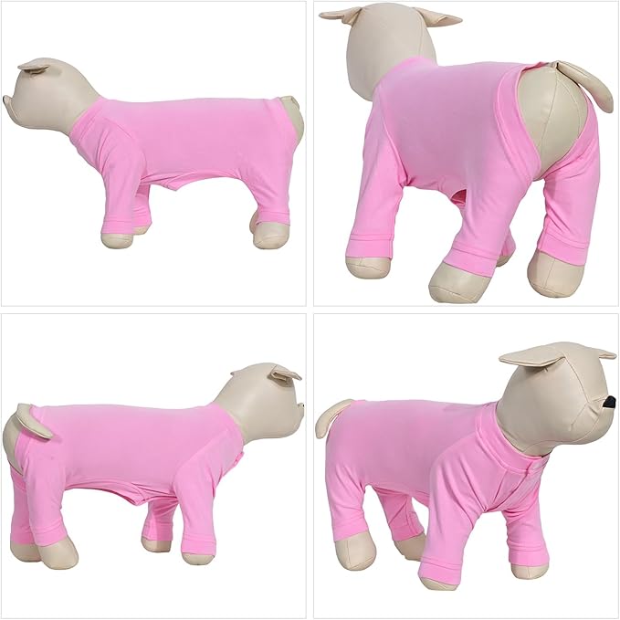 Lovelonglong Four Feet Dog Lightweight Pajamas, Pure Cotton Dog Jumpsuits 4 Legs Dog Onesies T-Shirt Stylish PJS Puppy Costume for Large Medium Small Dogs Pink XXL
