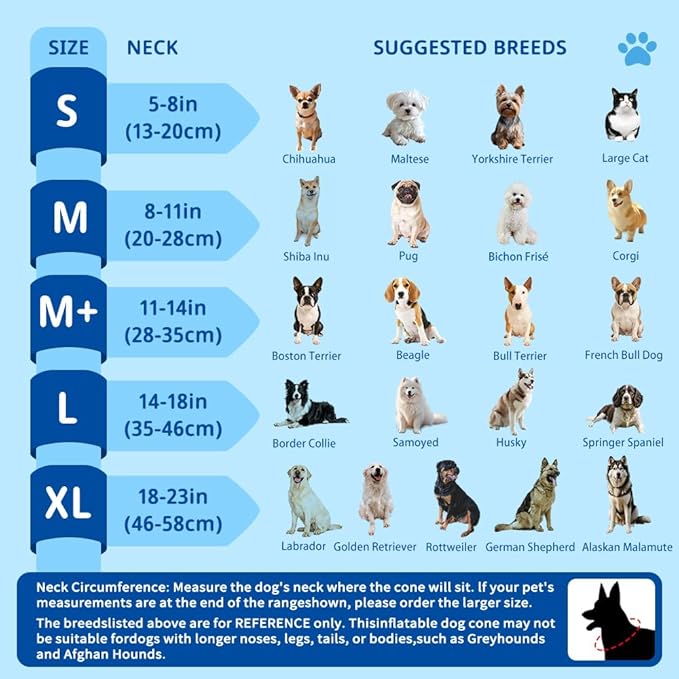 Soft Dog Cone Collar, Inflatable Donut Cones Alternative After Surgery with Anti-Lick Shield, for Large/Medium/Small Dogs to Stop Licking, Elizabethan Neck Ecollars of Shame, Comfy Pillow E Recovery