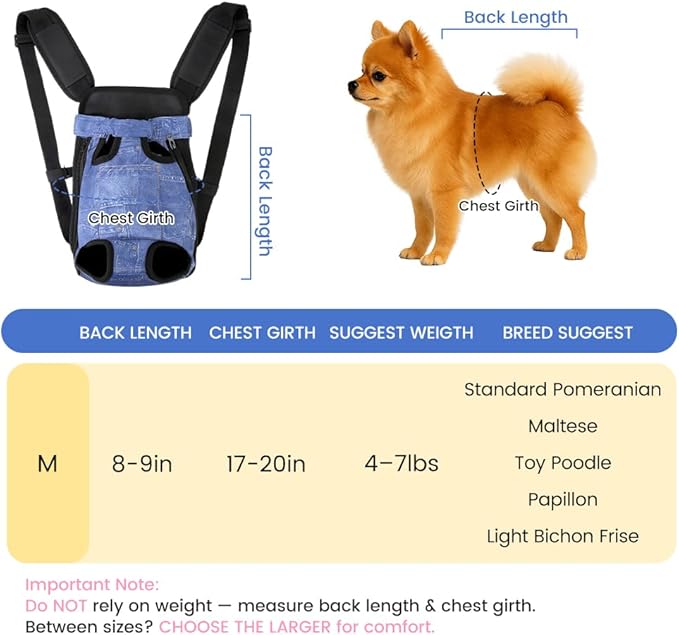 Dog Backpack Carrier, Front Pocket for Essentials, Legs Out Carrying Sling Travel Bag for Small Medium Dogs 4-7 Lbs, Soft Wearable Puppy Chest Carry Backpacks for Walking/Hiking/Camping/Traveling