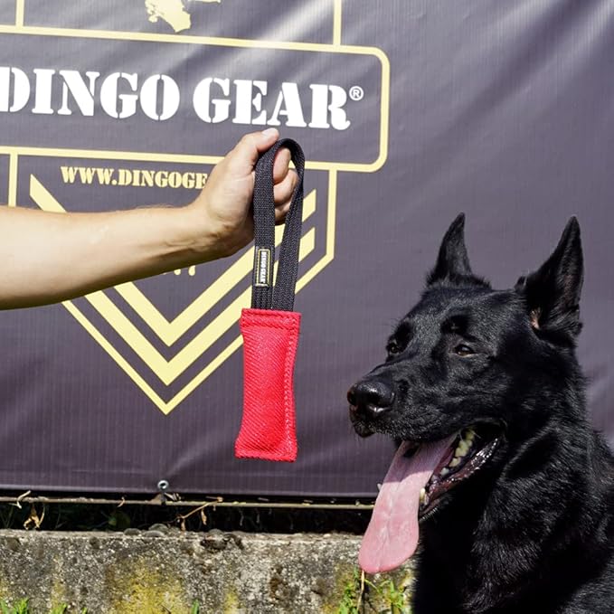 Dingo Gear French Linen tug Toy for Dog, Dog Bumper for Training, Agility, tug of war, Dog bite Pillow for Strong Dog, 1handle 6" Black S00072