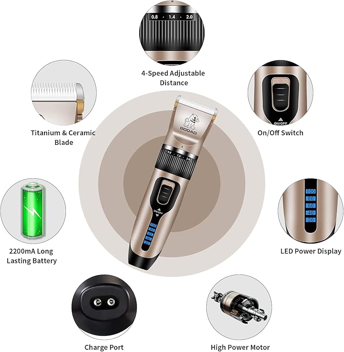 Cat Clippers for Matted Hair, Cat Grooming Kit, Cordless Cat Shaver for Long Hair, Low Noise Paw Trimmer, Cat Hair Trimmer for Grooming,Quiet Pet Hair Clippers Tools for Cats Dogs (Gold)