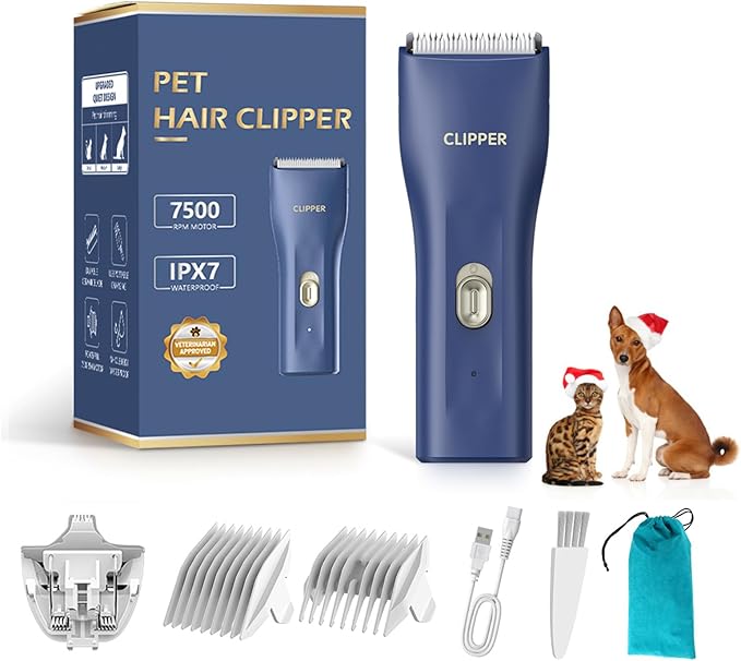 2 in 1 Prowerful Home Professional Dog Grooming Kit Clipper Low Noise USB Rechargeable Gifts for Dog Cat Blue,MTS006