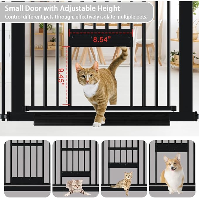 40.55" Tall 1.37" Ultra Narrow Spacing Dogs Pets Baby Gate with Door for Doorway Cat Safety Proof Indoor 57.68-73.43" Extra Wide Puppy Pressure Mounted Black Metal Hallway