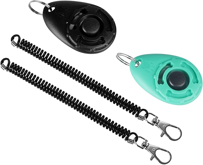 Dog Clicker for Training, 2 Pack Dog Training Clicker, Clicker Dog Training with Wrist Strap, Pet Training Clicker, Perfect for Dog Cat Puppies Behavioral Training (Black and Water Lake Blue)