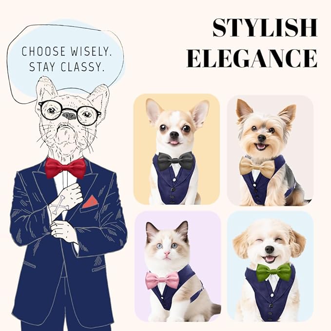 AVERYDAY XS Pet Tuxedo Harness, Wedding Costume Outfit for Small Dogs, Slim Cats and Tiny Pets with 8.3" Neck, 13-14.6" Chest, 10" Max Head Girth, Formal Suit Costume for Mini Breeds