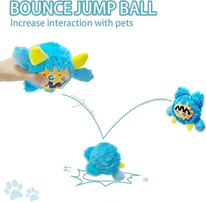 Plush Squeaky Dog Ball, Little Monster Puppy Toys Suitable for All Breeds, Chew Guard, Floating Water and Durable Interactive, Round and Soft (Blue, Large)