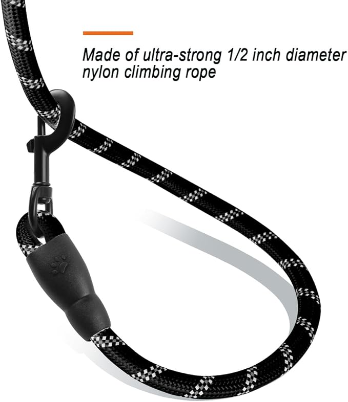 BARKBAY Dog Leashes for Large Dogs Heavy Duty Dog Leash 4/5/6 FT with Comfortable Padded Handle and Highly Reflective Threads for Medium Large Dogs Walking Training Running (6FT-1/2'',Black)