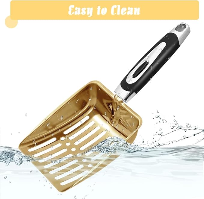 Stainless Steel Cat Litter Scoop - Metal Medium Cat Litter Scoop - Sturdy Mesh Scooper - Easy to Clean - Suitable for Cat Litter Box - Golden