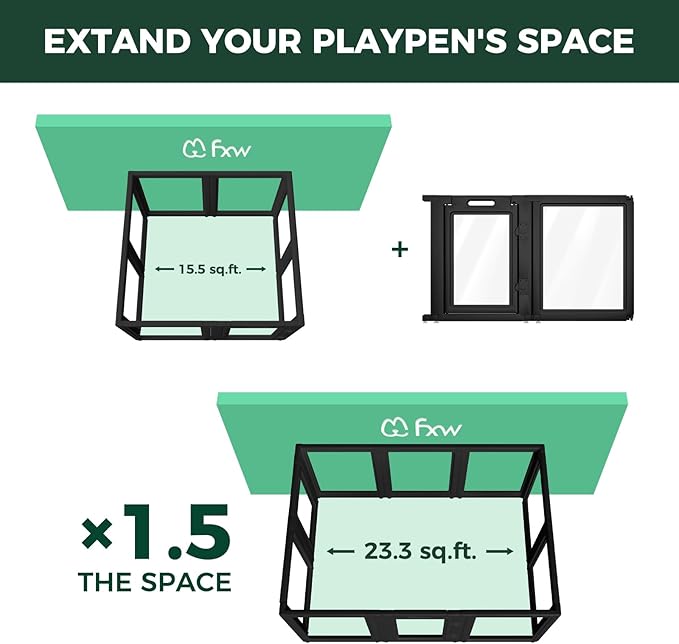 FXW AuraSpace Acrylic Indoor Dog Playpen for Small and Medium Dogs, 30 inch, 2 Panels, Includes 1 Gate & 1 Panel, Black
