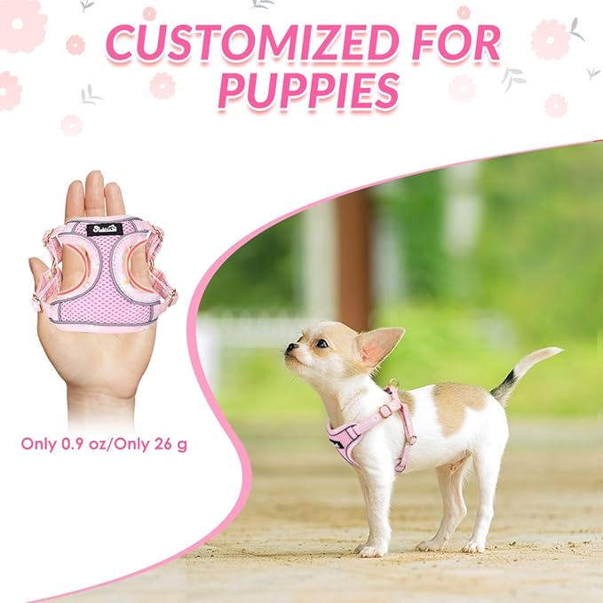 SlowTon Small Dog Harness - No Pull Dog Harness and Leash Set, Soft Mesh Lightweight Puppy Vest Harnesses, Adjustable Pet Harnesses for XXS XS Small Medium Easy Walk Hiking (Pink, S)