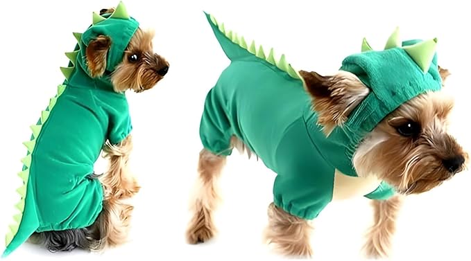 Hotumn Dinosaur Dog Halloween Costume Pet Dino Hoodie for Small Dogs (Small, Green)