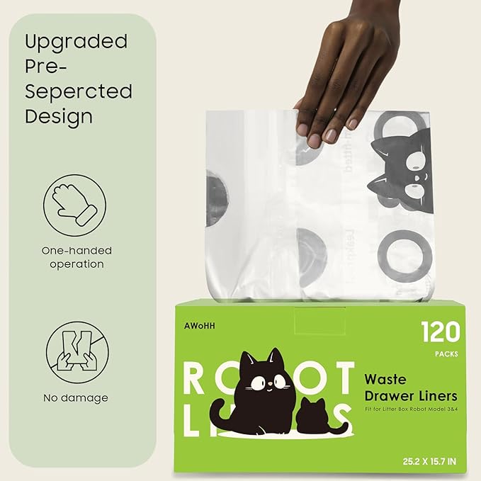 Cat Litter Box Robot 4 and 3 Waste Bags, 120 Pack Automatic Litter Box Bags, Thick Heavy Duty Cat Litter Box Liner Bags - Transparent, Sensor-compatible