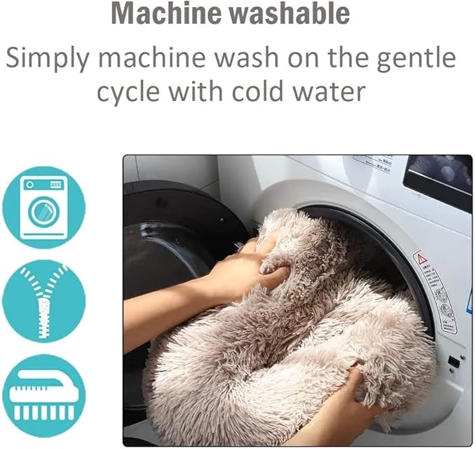 Cat Beds for Indoor Cats - Cat Bed Washable 24 inches, Dog Beds for Small Medium Dogs, Anti Anxiety Round Fluffy Plush Faux Fur Cat Bed, Thick Bottom (Light Brown, Large 24" L x 24" W)