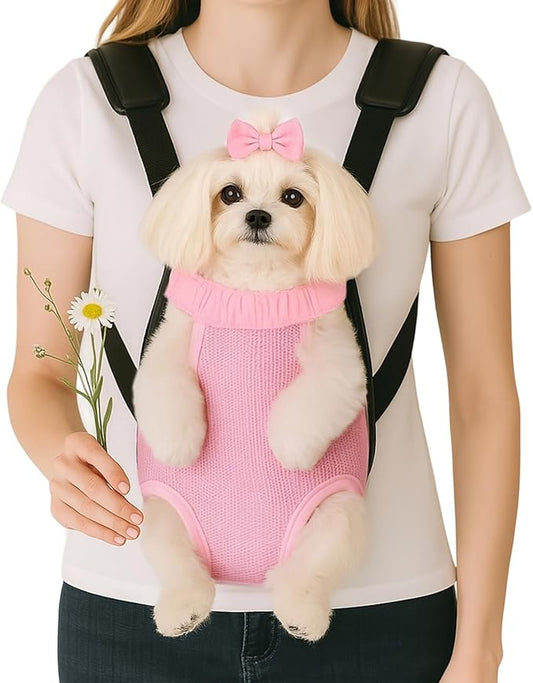 Dog Backpack Carrier, Pet Sling Front Backpack for Small Medium Dogs 10-16 Lbs, Legs Out, Adjustable Wearable Puppy Chest Travel Bag, Thick Straps & Cushion, Easy-Fit for Hiking/Walking/Camping