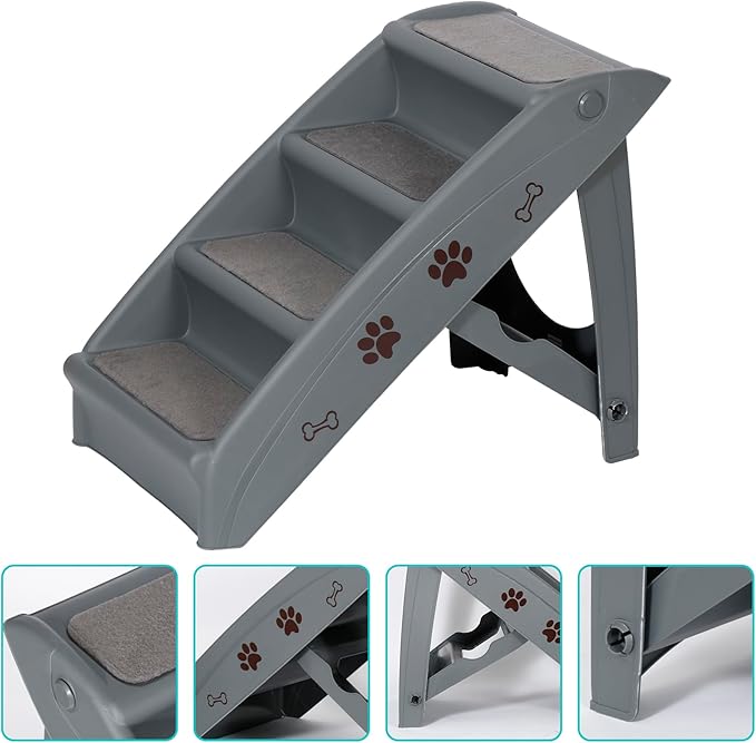 ZENY Folding Dog Stairs, Portable Indoor/Outdoor Pet Steps for Bed, Couch & Car, Pet Staris for Small Pet Dog/Cat, Grey