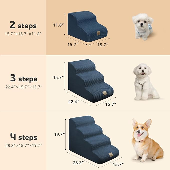 Mestuel Dog Stairs for Small Dogs Cats, 2 Tiers Small Pet Stairs to Couch Sofa, Dog Ramp Ladder Indoor for Dachshund Bulldog with High Density Foam & Nonslip Bottom, Blue
