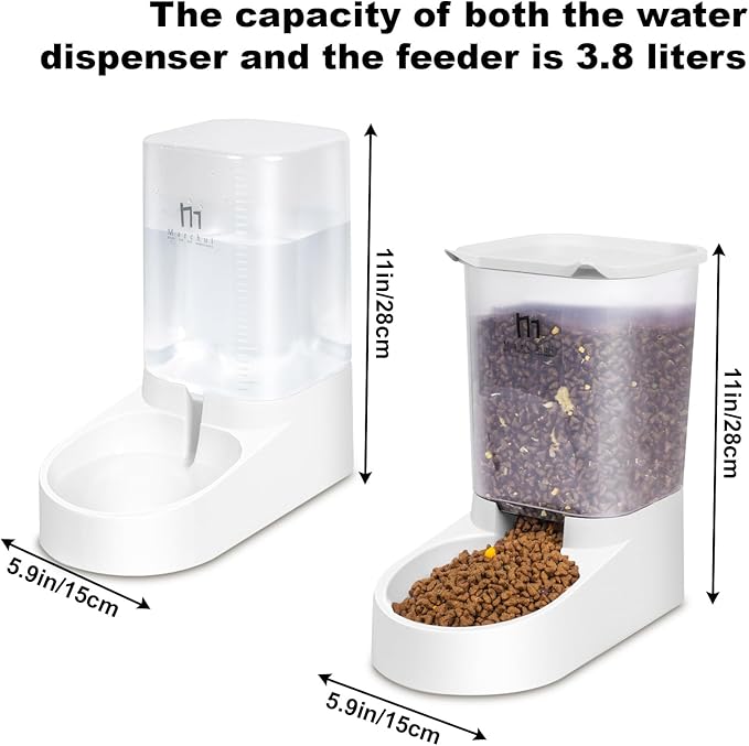 Marchul Cat Feeder and Water Dispenser, Automatic Gravity Dog Food Dispenser and Water Bowl, Pet Food Dispenser Set for Small Medium Dog Puppy Kitten, 1 Gallon (3.8L)