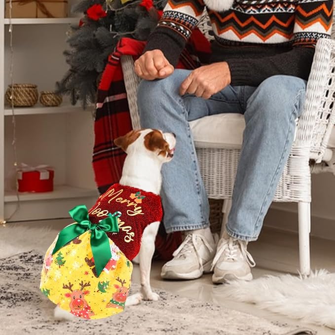 Funny Puppy Dress with Bow - Dog Dresses & Costumes for Small & Large Dogs - Pumpkin Witch Bat Pet Costume for Halloween & Christmas