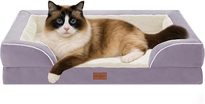 Comfort Expression Orthopedic Dog Bed for Small Dogs 20x14 Inch, Waterproof Supportive Egg Crate Foam Small Pet Bed with Removable Bolsters, Dog Couch with Washable Cover & Non-Slip Bottom, Purple