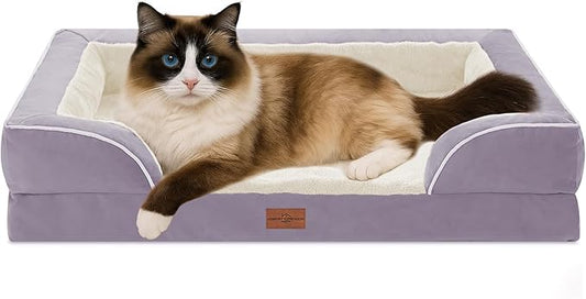 Comfort Expression Orthopedic Dog Bed for Small Dogs 20x14 Inch, Waterproof Supportive Egg Crate Foam Small Pet Bed with Removable Bolsters, Dog Couch with Washable Cover & Non-Slip Bottom, Purple