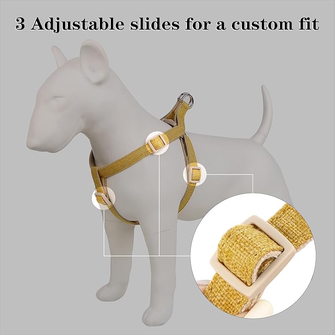 Plutus Pet Cotton Hemp Step in Dog Harness, Sustainable, Lightweight and Escape-Proof, Quick Fit Dog Harness for Puppy Small Medium and Large Dogs, Yellow, L