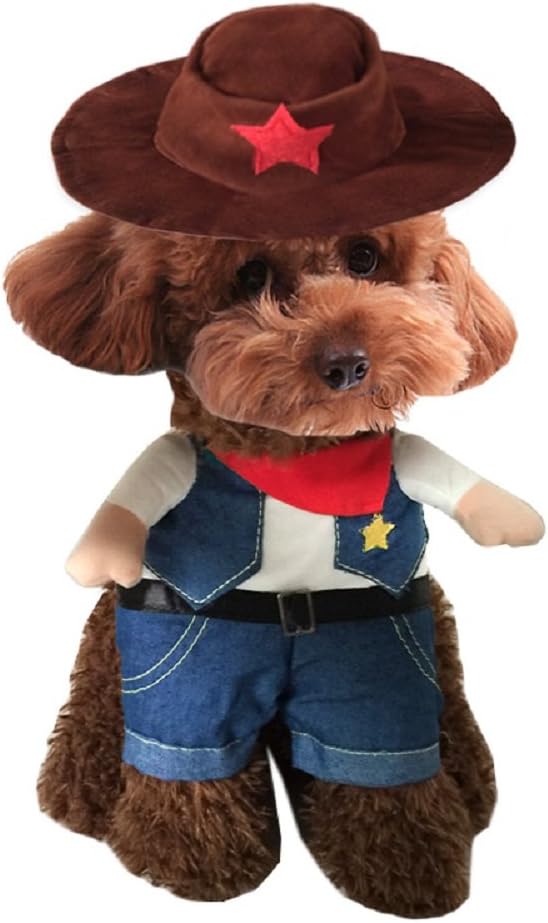 NACOCO Cowboy Dog Costume with Hat - Blue Cat & Small Dog Halloween Costume (Small)