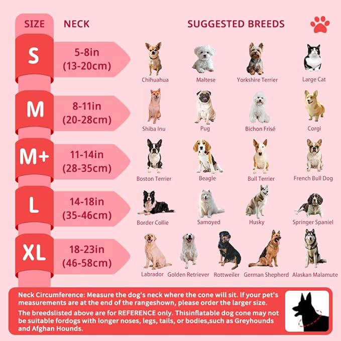 Soft Dog Cone Collar, Inflatable Donut Cones Alternative After Surgery with Anti-Lick Shield, for Large/Medium/Small Dogs to Stop Licking, Elizabethan Neck Ecollars of Shame, Comfy Pillow E Recovery