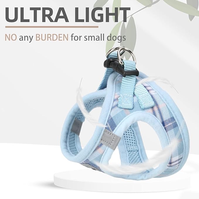 PUPTECK Adjustable Dog Harness Collar and Leash Set Step in No Pull Pet Harness for Small Medium Dogs Puppy and Cats Outdoor Walking Running, Soft Mesh Padded Reflective Vest Harnesses, Blue XL