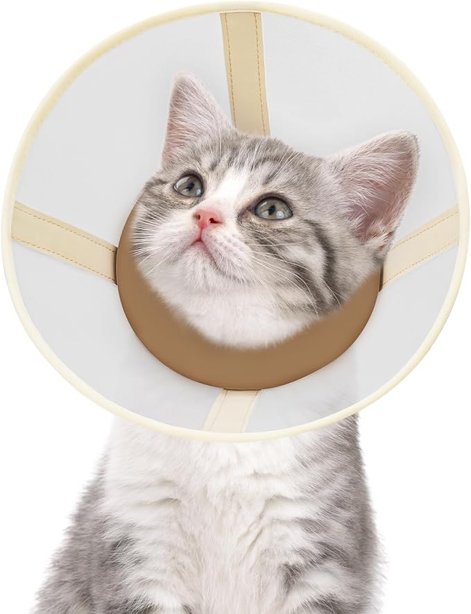 Cat Cone Collar Soft- Adjustable Comfortable Air Mesh Recovery Cone After Surgery to Stop Licking and Scratch, Alternative to Plastic Elizabethan Collar for Cat, Whiskers Freedom (Brown, S)