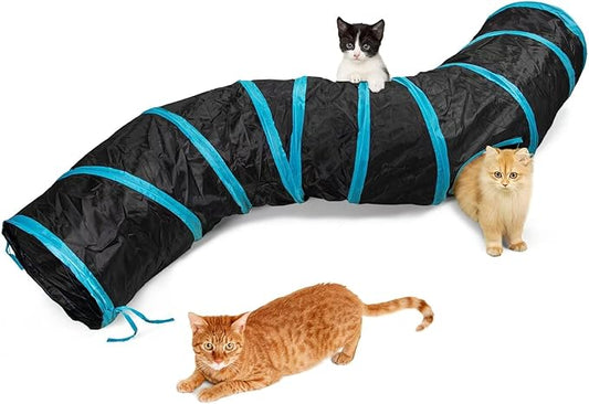 Cat Tunnel, S-Shape Cats Cave with, InteractiveCat Toys, Cat Tunnels for Indoor Cats, Foldable Cat Tubes and Tunnels for Cats Kittens, Puppies, Kitten, Rabbit, Guinea Pigs (Blue & Black)