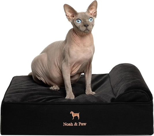 NOAH & PAW Small Dog Bed, 20x15x6.5 Inch, Cat Bed for Indoor Cats, Orthopedic Eggshell Memory Foam Infused with Cooling Gel, Waterproof, Machine Washable, Includes Inner Cover (Denim Collection)