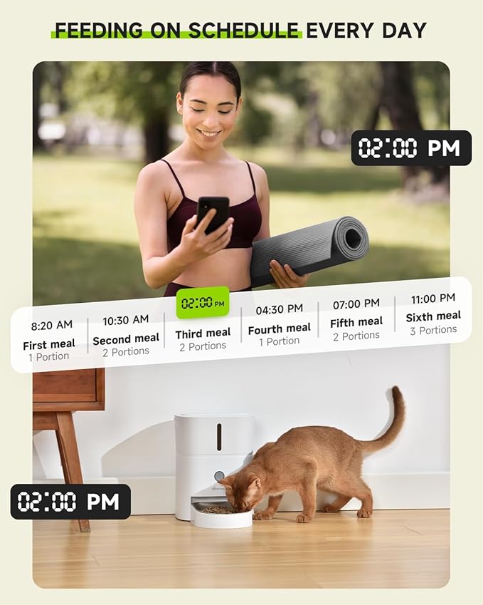 Cat Water Fountain Stainless Steel 4.5L +3L Automatic Cat Feeder， 5G & 2.4G Wi-Fi Cat Food Dispenser Pet Feeder Set