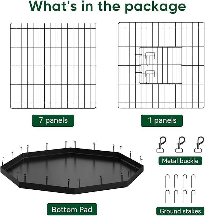 PJYuCien Dog Playpen, 8 Panels 42’’H Dog Pens Indoor with Bottom Pad, Metal Foldable Pet Puppy Exercise Fence Crate Kennel, Better for Medium and Big Animals,Black