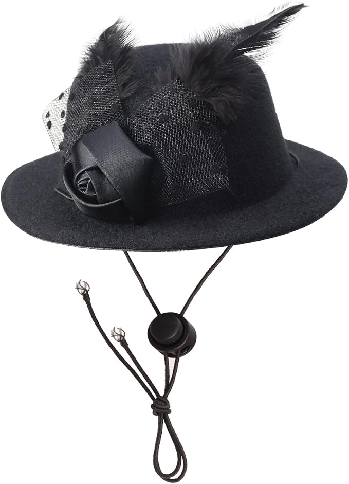 Yewong Formal Top Hat Fascinator Veil Kentucky Derby Hat with Pet Pearl Collar for Christmas Weeding Photo Props Party (Black)