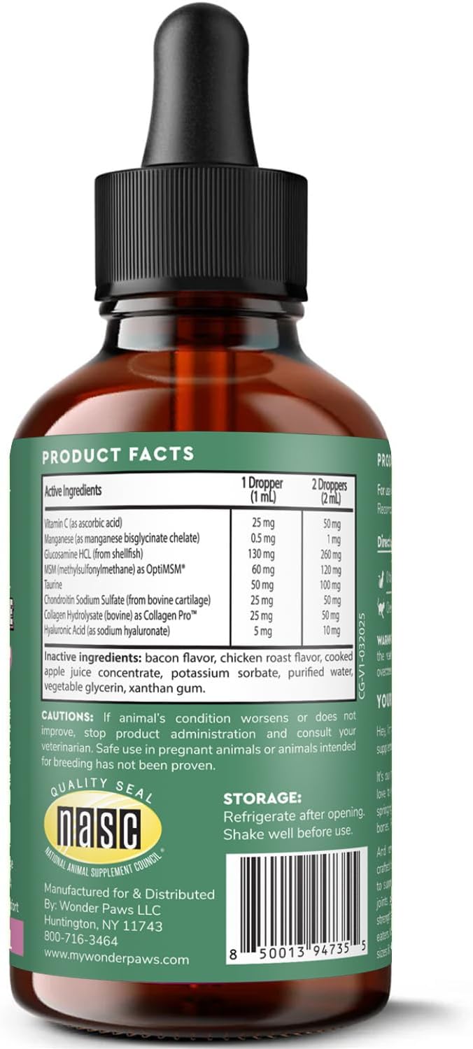 Premium Liquid Glucosamine for Cats – with Collagen, Glucosamine, Chondroitin, MSM, Taurine & Hyaluronic Acid – Cat Joint Support, Mobility & Flexibility - Hip & Joint Cat Supplement – 2oz