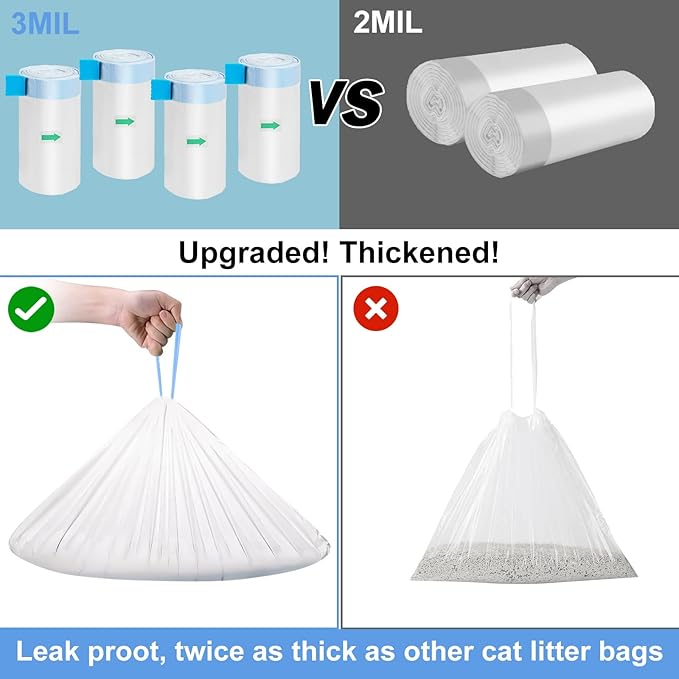 ELEGX 60 Count Litter Box Liners Bags, 3MIL Extra Thick Heavy Duty,27.1" x 12.9" Compatible with Neakasa M1, PetPivot AutoScooper 11 Open-Top Automatic Self-Cleaning Cat Litter Robot Box