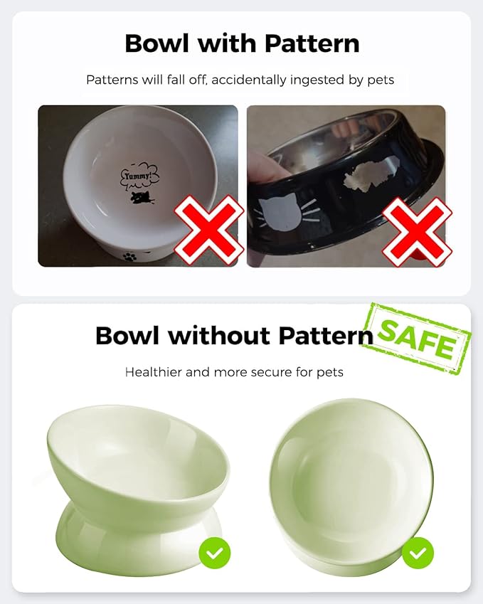 LoeJan Elevated Cat Food Bowl, 5 Oz Ceramic Raised and Tilted Water Bowl, Anti Vomiting and Protect Pets' Spines Dishes for Small Dog, Fat Faced Cat, Kitten (Green, 1 Pack)