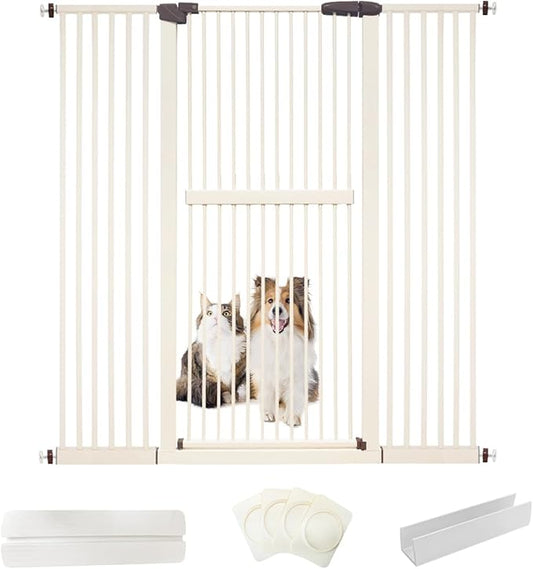 Lumizone Extra Tall Cat Gate 61.02" High Pressure Mounted Extra Wide 55.12"-59.24" (17Sizes) 1.37" Gap No Drilling Auto-Close Tall Pet Gate for Dogs (Cream, 55.12"-59.24"/140-150cm)