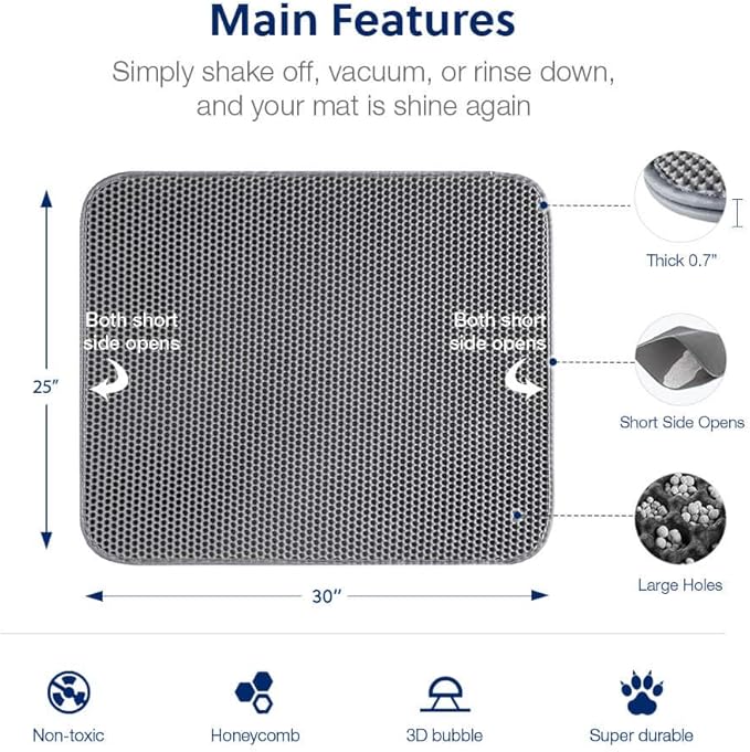 WePet Cat Litter Mat, Kitty Litter Trapping Mat, Honeycomb Double Layer Mats, No Phthalate, Urine Waterproof, Easy Clean, Scatter Control, Catcher Litter Tray Box Rug Carpet