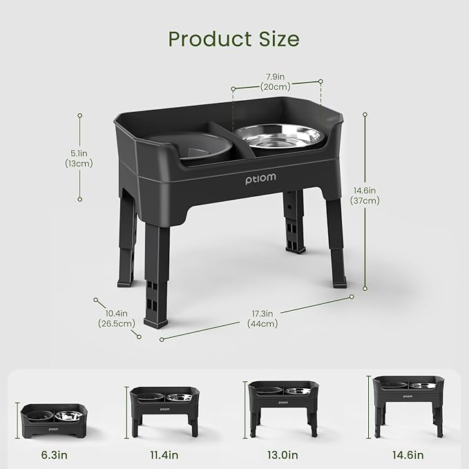 KPWACD 4-in-1 Elevated Slow Feeder Dog Bowls, 4 Height Adjustable Mess Proof Raised Dog Bowl Stand with Licking Plate, 2 Stainless Steel Doggy Food Bowl & Slow Feeder for Large Medium Small Pets