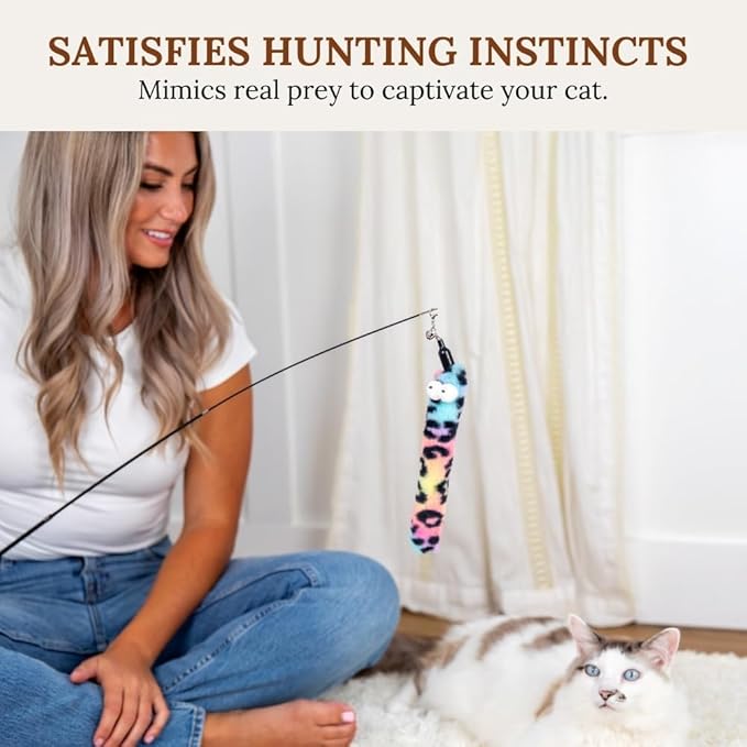 Cat Toys Set Cat Toy Wand Fishing Pole Retractable Teaser & Fuzzy Worm Interactive Kitten Toys Wand Attachments