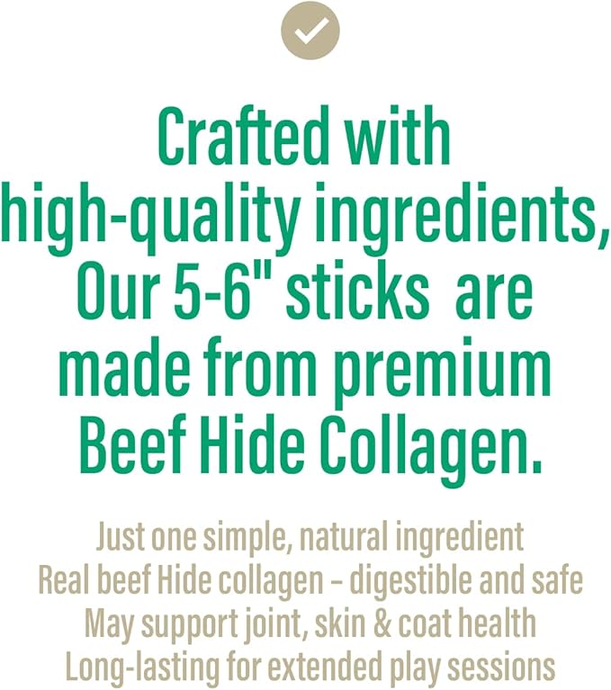 Chewer's Joy Collagen Sticks 5-6" (5 Count) - Natural Dog Treats - Single Ingredient Long-Lasting Chews, High Protein