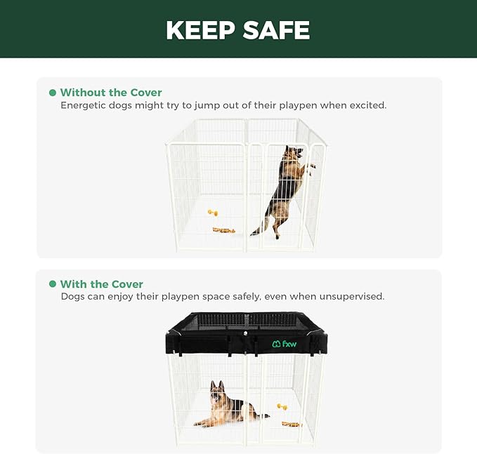 FXW Homeplus Unleashed Indoor Dog Playpen - Stress-Free and Safe Play, Heavy Duty 45 Inch 8 Panels with Playpen Cover for Large Dogs, White│Patented