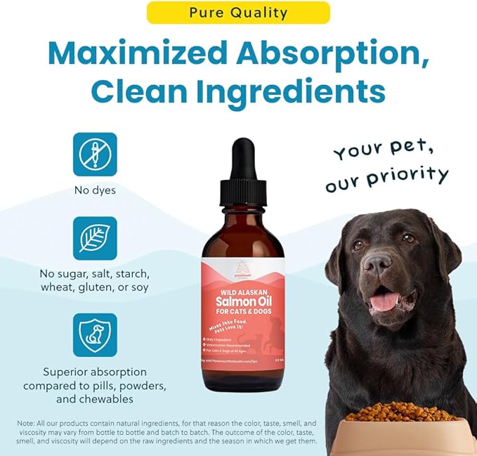 Wild Alaskan Salmon Oil for Cats & Small Dogs, Supports Skin, Coat, Joint & Overall Well-Being, Pure & Premium Alaskan Salmon Oil for Dogs & Cats with No Fillers, 2 oz