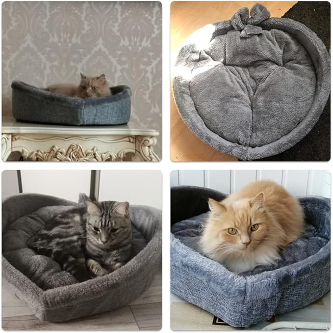 Cute Cat Bed Heart-Shaped Nest - Cotton Fleece Warm Soft Cat & Dog Bed for Winter (L, Pink)