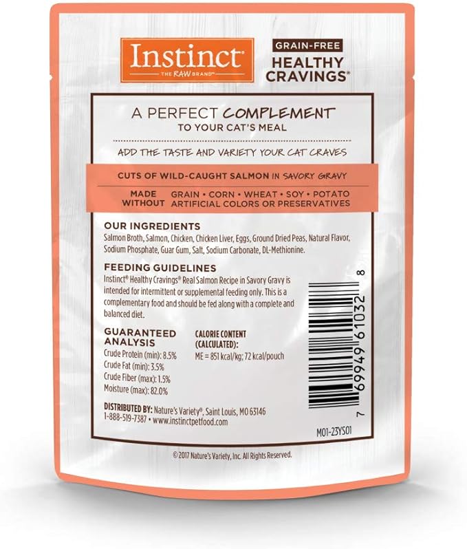 Instinct Healthy Cravings Natural Wet Cat Food Topper, Grain Free Recipe - Real Salmon, 3 oz. Pouches (Pack of 24)
