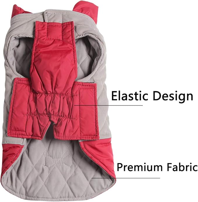 Reversible Dog Coats for Small Dogs Waterproof Warm Puppy Jacket for Cold Winter,Red and Grey S