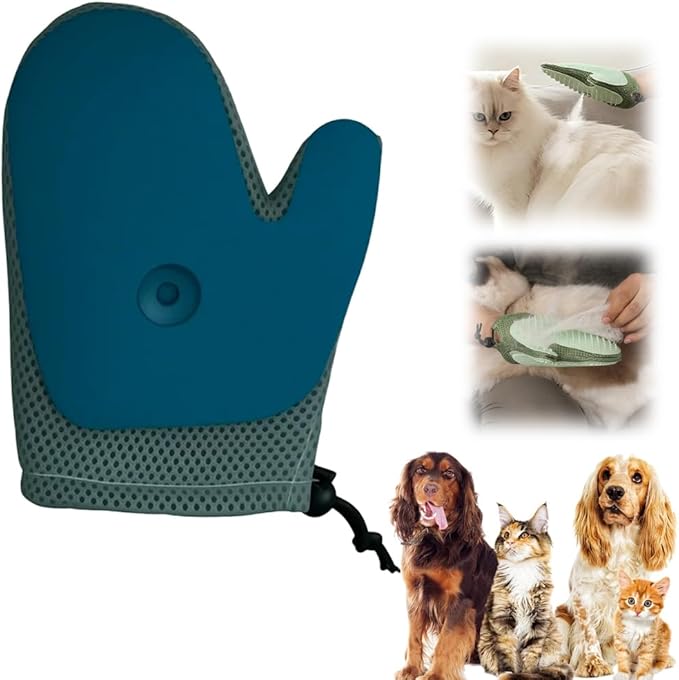 Pet Hair Removal Glove,Efficient Grooming Gloves for Cats & Dogs,Electrostatic Pet Hair Remover for Bed Sheets Couch Clothes Carpet Car Seat,Reusable Washable Hair Remover Gloves (Blue/1PCS)