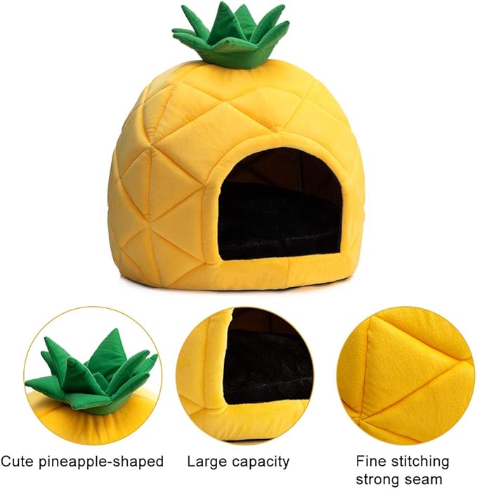 Hollypet Cozy Pet , Warm Cave Nest Sleeping Bed Pineapple Shape Puppy House for Cats and Small Dogs, Yellow
