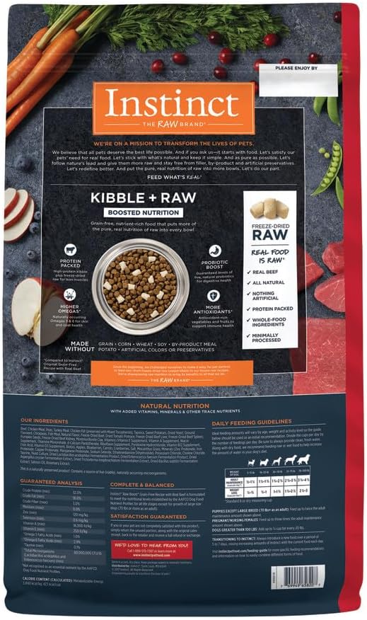 Instinct Raw Boost, Natural Dry Dog Food with Freeze Dried Pieces, High Protein, Grain Free Recipe - Real Beef, 20 lb. Bag